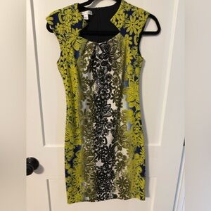 London Times Yellow and Black Floral Mini Dress